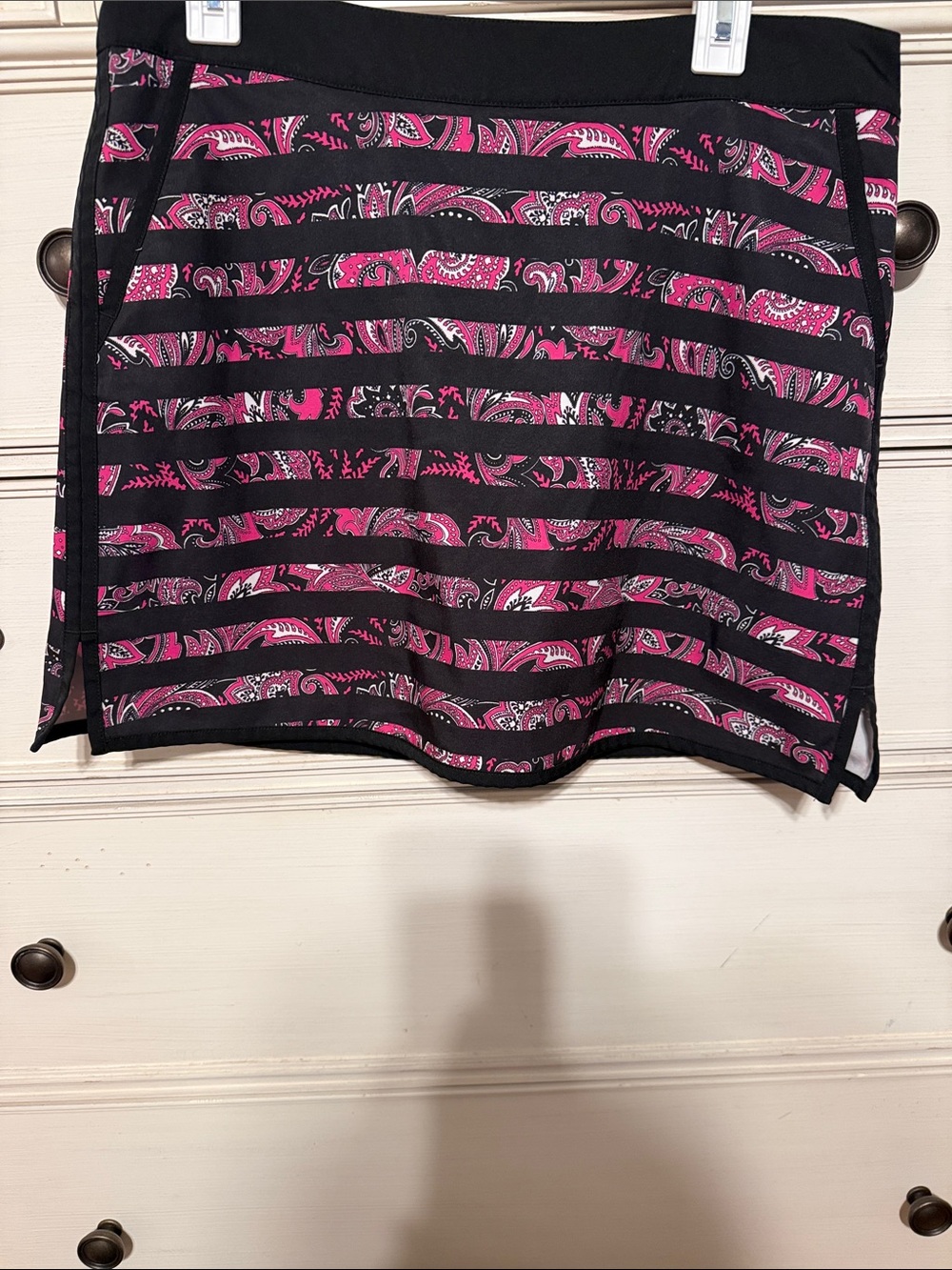 Lady Hagen Black and Pink Paisley-Striped Mini Skort